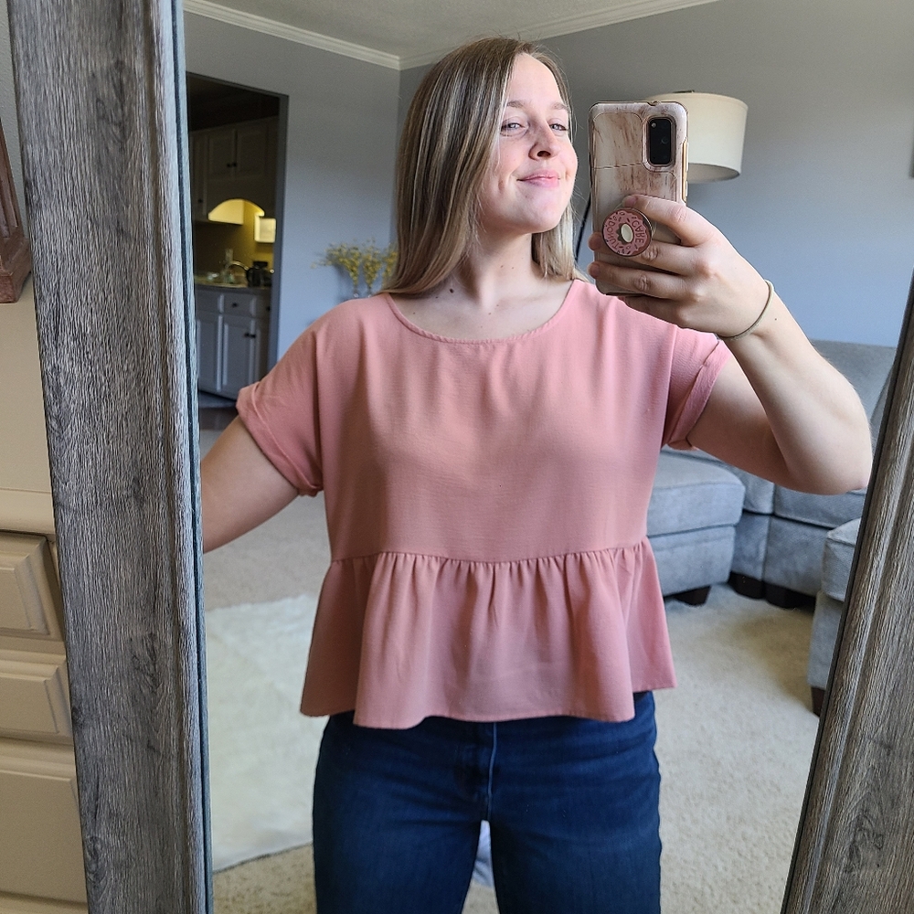 Hippie Rose Pink Ruffle Crop Stop Short Sleeved